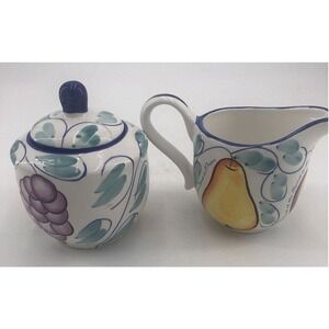 Sugar Bowl with Lid and Creamer Pitcher Wangs International Handpainted CUTE‎